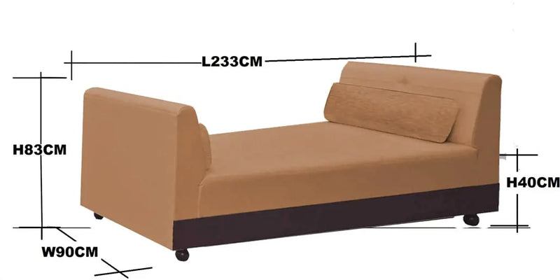Couch Three Seater Upholstery and Mango Wood Sofa (Fabric + Sweet Orange Fabric + Walnut) 