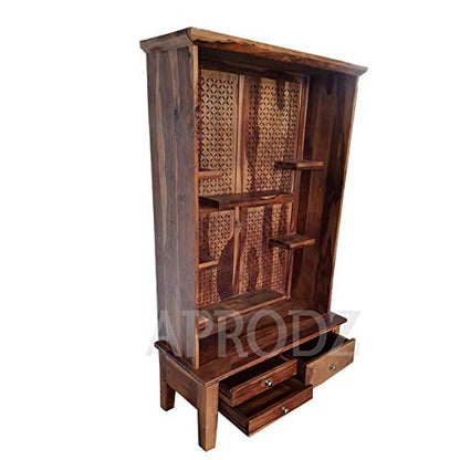 Sheesham Wood Temple with 3 Drawer for Pooja Room | Temple for Home | Pooja Mandir (Rosewood - Natural)