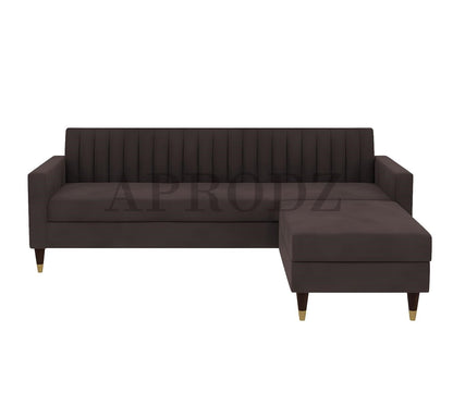 Velora L-Shape Velvet Sectional Sofa – Tufted Back, Mid-Century Modern Design with Gold-Tipped Legs | Living Room Furniture Aprodz