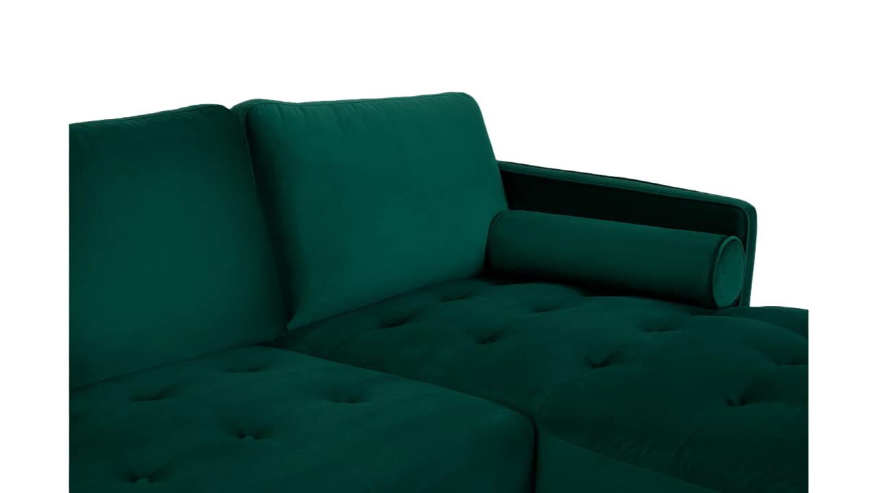 MidCen Wooden 3 Seater Sofa Set with High-Density Comfortable Foam for Home & Living Room (Upholstered- Dark Green Velvet Fabric) 