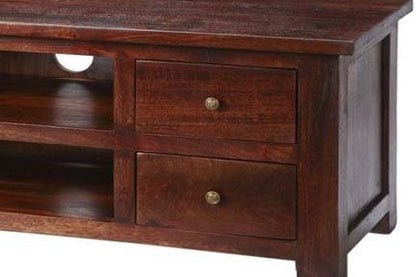 Solid Wood Phigi TV Unit with Drawers & Shelf Storage Entertainment Unit Center Console TV Table for Living Room Furniture (Brown) 