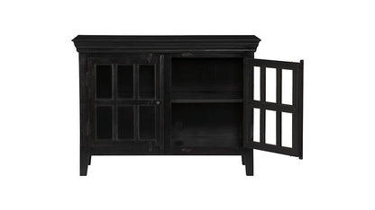 APRODZ Mango Wood 2 Door TV Stand Cabinet for Living Room | Entertainment Unit Furniture | Black