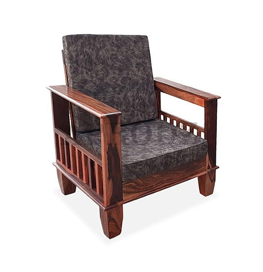 Translation missing: en.Kitarp Sheesham Wood Single Seater Sofa for Living Room with Seat &amp; Back Cushion (Suede Upholestry) 