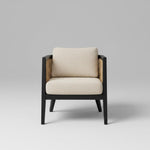 Mid Century Modern Solid Wood Accent Chair with Cane Back & Cushion 