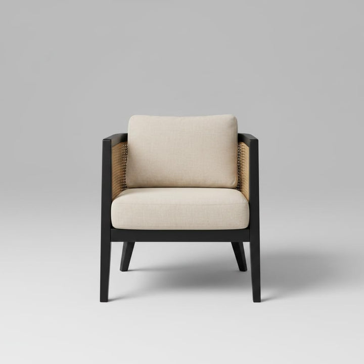 Translation missing: en.Mid Century Modern Solid Wood Accent Chair with Cane Back &amp; Cushion 