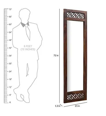 Durque Full Length Mirror with Carved Sheesham Wood Frame - Provincial Teak Finish 