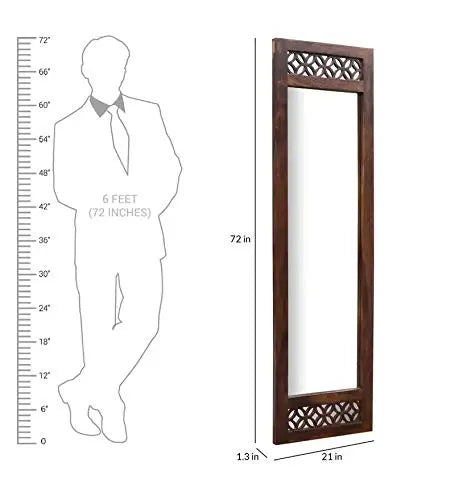 Translation missing: en.Durque Full Length Mirror with Carved Sheesham Wood Frame - Provincial Teak Finish 