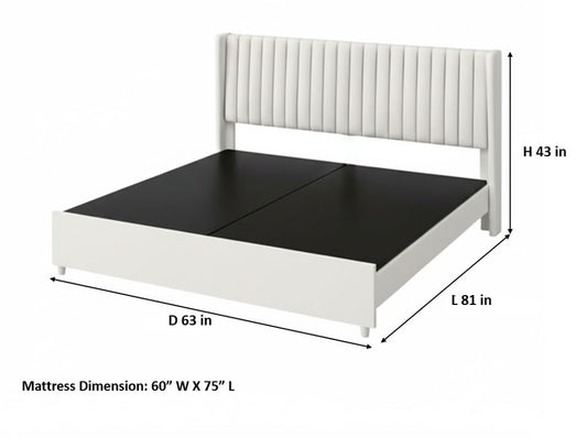 Upholstered Bed Frame with Channel Tufted Headboard, Beige + Leg Wood Black 