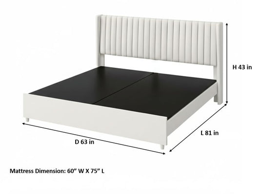 Translation missing: en.Upholstered Bed Frame with Channel Tufted Headboard, Beige + Leg Wood Black 