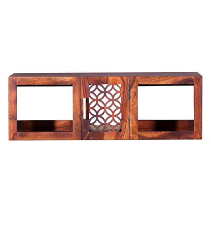Durque Sheesham Wood Floating Box Wall Shelf - Honey Oak Finish