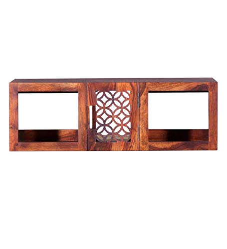 Durque Sheesham Wood Floating Box Wall Shelf - Honey Oak Finish