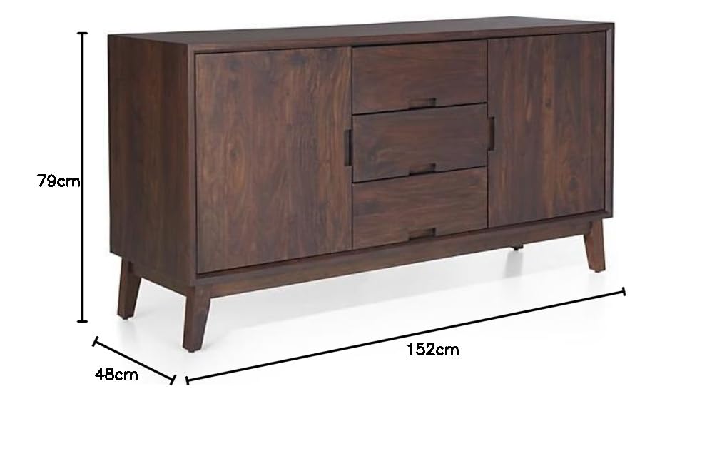 APRODZ Mango Wood Ovruch Sideboard Storage Cabinet for Living Room | Wooden Cabinet for Kitchen | Brown Finish