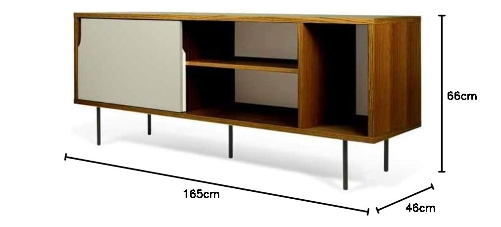 APRODZ Solid Wood Clearcut Storage Side Board Unit for Living Room | Oak Matte Grey White Finish