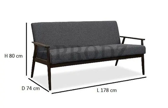 Translation missing: en.Mango Wood and Upholstered 3 Seater Sofa for Living Room Home Office Furniture | (Upholstered - Light Grey Velvet + Espresso) 
