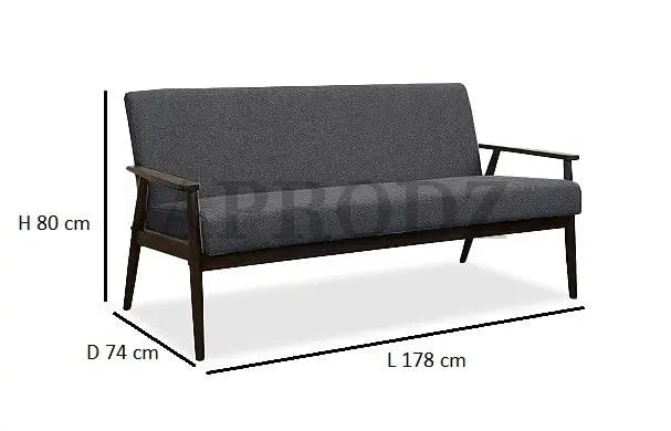 Translation missing: en.Mango Wood and Upholstered 3 Seater Sofa for Living Room Home Office Furniture | (Upholstered - Light Grey Velvet + Espresso) 