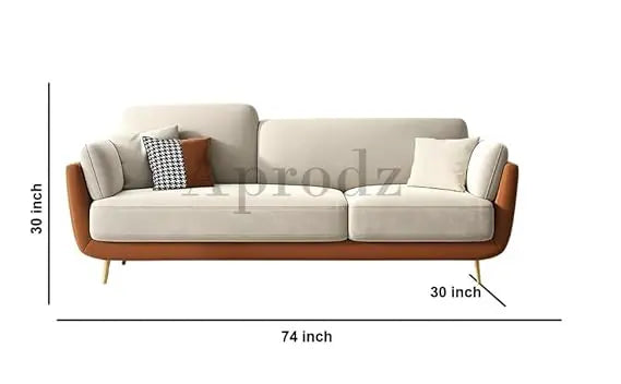 Luxelle Modern Sofa 3 Seater Velvet Removable Covers Sofa Set with Tufted Backrest Couch Cushioned Seating Tipped Wooden Legs Couch for Living Room & Lounge (Tri-Tone) 