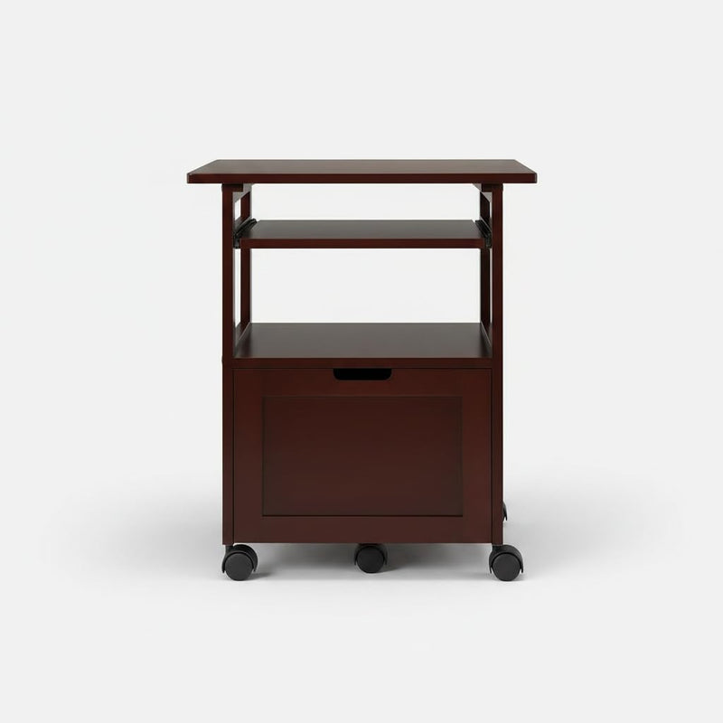 APRODZ Pipro Acacia Wood Multipurpose Office Table and Kitchen Trolley Cart with Storage Cabinet Rolling Utility Table for Home, Office, Kitchen and Dining Room 