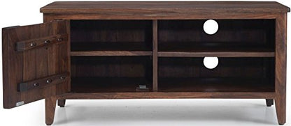 Solid Wood Bruno TV Unit with 1 Door & Shelf Storage Entertainment Unit Center Console TV Table for Living Room Furniture (Brown)