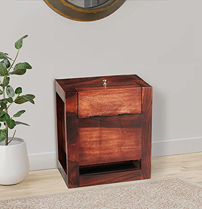 APRODZ Mango Wood Gilmore Stylish Brown Bar Cabinet with Wine Glass Storage for Living Room