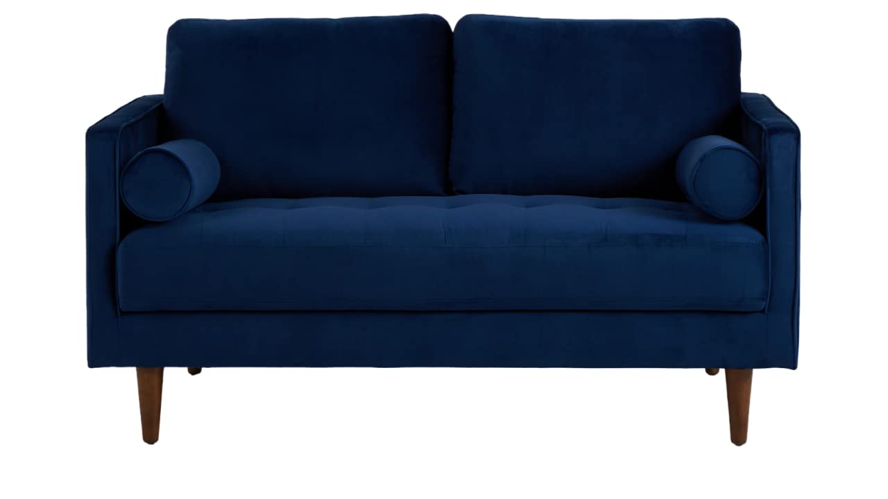 APRODZ MidCen Wooden 2 Seater Sofa with High-Density Comfortable Foam for Home & Living Room (Upholstered- Dark Blue Velvet Fabric)