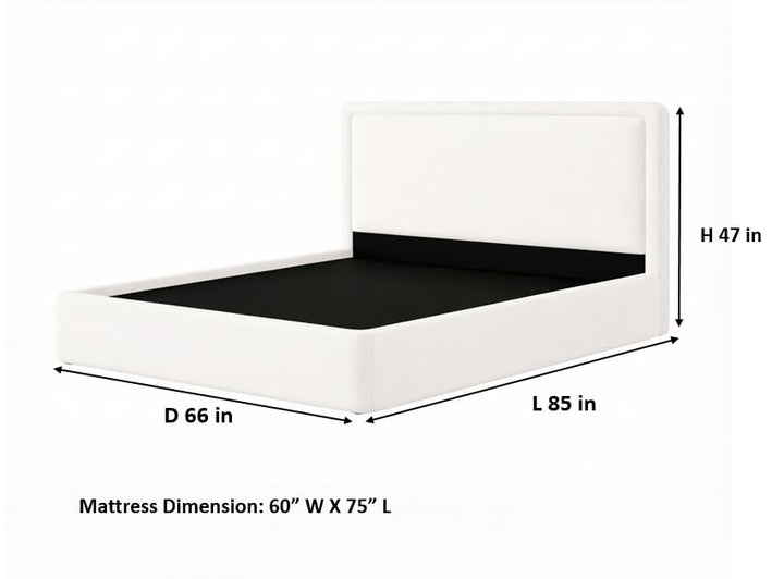 Translation missing: en.Boucle Bed Frame With Storage, Upholstered Headboard, Metal Bed Frame With Headboard, Hydraulic Storage System, No Box Spring Required, Beige 