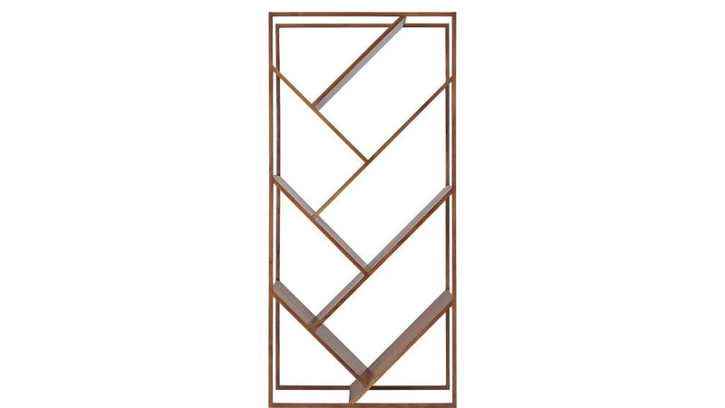 Solid Wood and Steel Warsaw Bookcase for Living Room | Bookshelf | Brown Finish 
