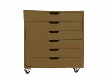 APRODZ Mango Wood Sideboard Storage Dresser Cabinet Bhesar Chest of 6 Drawer On Castors for Living Room | Cream