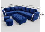 L-Shaped 6-Seater Velvet Sectional Sofa Set with Coffee Table & Ottomans 