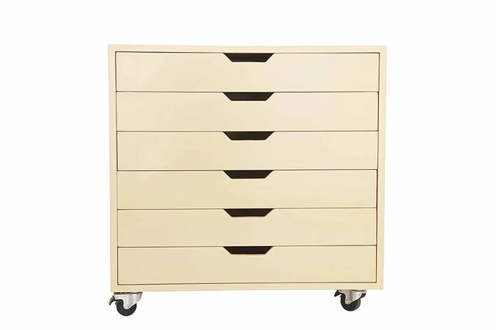 Translation missing: en.APRODZ Mango Wood Sideboard Storage Dresser Cabinet Bhesar Chest of 6 Drawer On Castors for Living Room | Cream