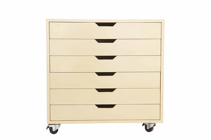 APRODZ Mango Wood Sideboard Storage Dresser Cabinet Bhesar Chest of 6 Drawer On Castors for Living Room | Velvet Queen