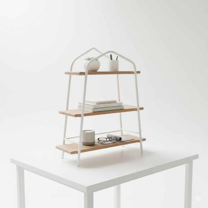 Translation missing: en.3-Tier Wood &amp; Metal Organizer Shelf Brown Finish 