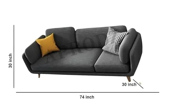 Luxelle Modern Sofa 3 Seater Velvet Upholstered Sofa Set with Tufted Backrest Cushioned Seating Tipped Gold Wooden Legs Couch for Living Room & Lounge (Charcoal Grey) 