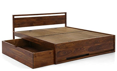 Sheessham Wood Bed with Storage for Bedroom | Dark Teak Finish