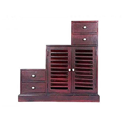 APRODZ Sheesham Wood Storage Zuni Shoe Rack Cabinet for Living Room | 2 Shelf 4 Drawer Shoe Organizer | Brown