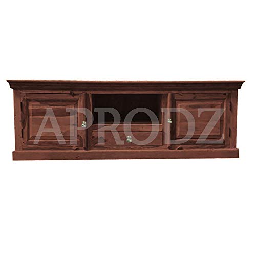 APRODZ Mango Wood Entertainment 3 Door TV Stand Cabinet Unit for Living Room | Black Finish