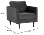 MidCen Wooden Single Seater Sofa with High-Density Comfortable Foam for Home & Living Room (Upholstered- Gray Velvet Fabric) 