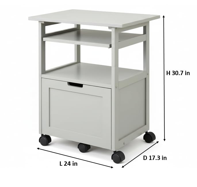 Translation missing: en.APRODZ Pipro Acacia Wood Multipurpose Office Table and Kitchen Trolley Cart with Storage Cabinet Rolling Utility Table for Home, Office, Kitchen and Dining Room 