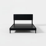 Upholstered Platform Bed with Adjustable Headboard, Leg Wood Black + Black Fabric 