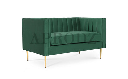 APRODZ James Upholstered and Metal 2 Seater Sofa for Living Room Home Office Furniture | (Upholstered - Mint Stretch Velvet + Gold Powdercoated)