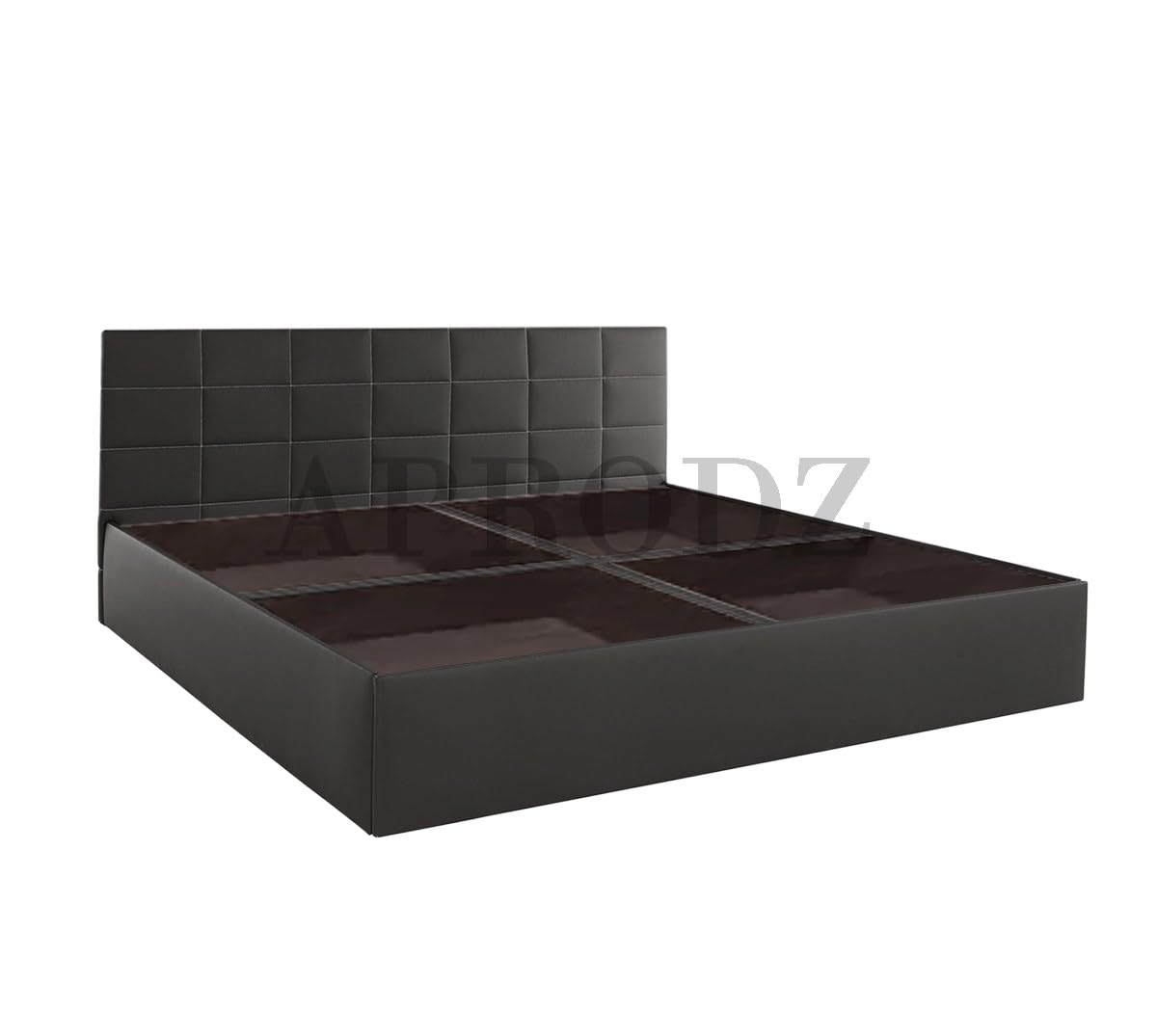 APRODZ Upholstered King Size Bed with Box Storage (Black Leatherette)