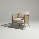 Mid Century Modern Solid Wood Accent Chair with Cane Back & Cushion 