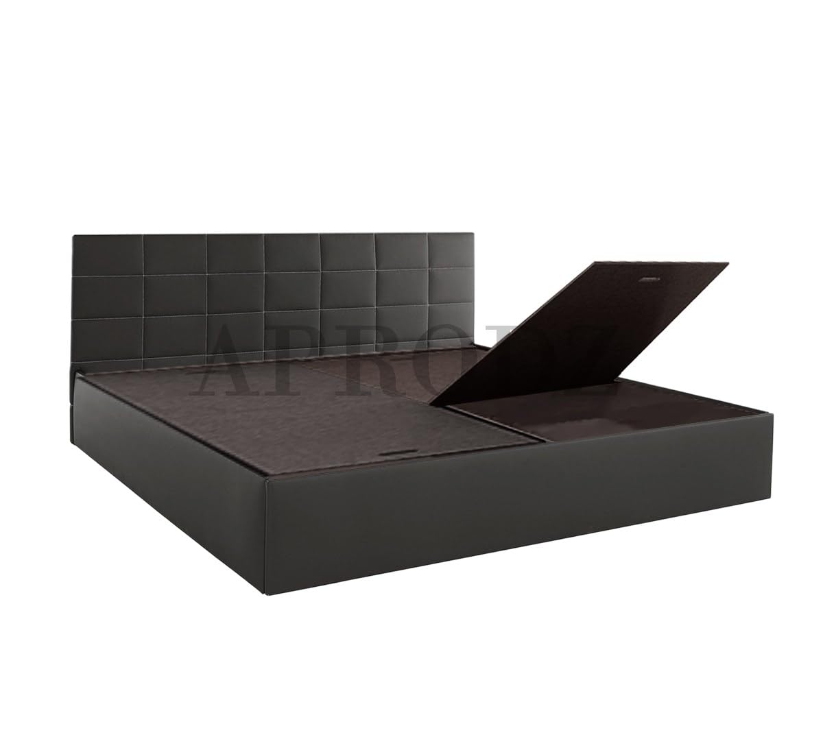 APRODZ Upholstered King Size Bed with Box Storage (Black Leatherette)