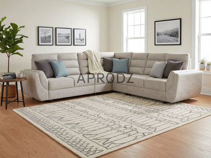 L-Shaped Sectional 6-Seater Sofa with Tufted Cushion Padded Armrest Perfect Fabric Corner Sofa for Guests Living Room, Drawing Room, Office & Lounge (Light Grey) 