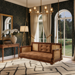 Wooden Cane Reversible Swing (Jhula) with Brown Tufted Cushions and Chain 
