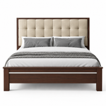 Solid Sheesham Wood Bed Without Storage Double Bed King Size Cot with Tufted Headboard Upholstered Bed for Bedroom (Beige) 