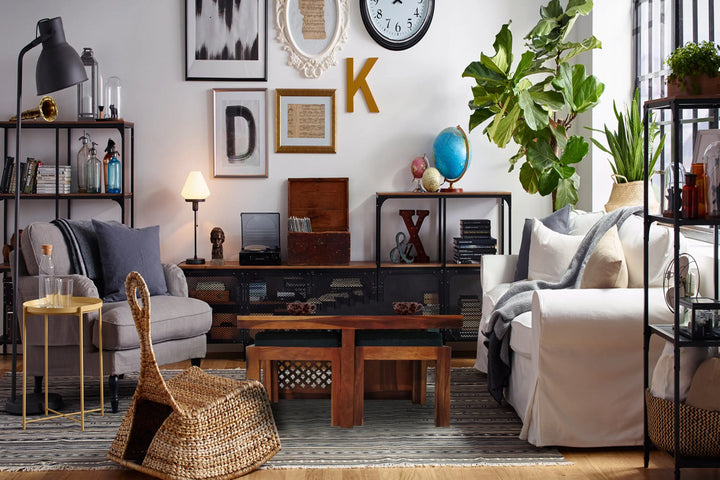 Translation missing: en.eesham Wood Pedro Stylish Coffee Table with 2 Stools for Living Room | Center Table for Home | Brown Finish 
