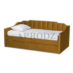 Mustard yellow Krease Daybed with Trundle Bed closed, featuring a tufted backrest and rich velvet texture.