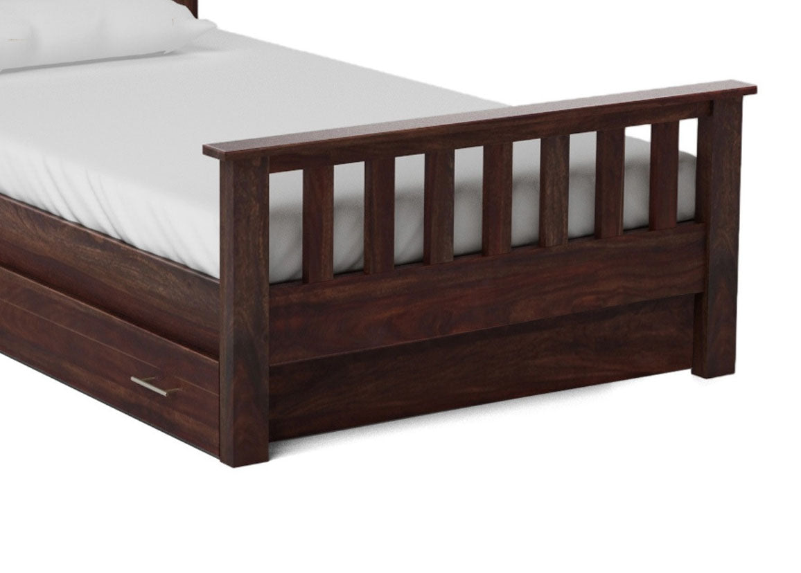 Sheesham Wood with Drawer Storage Fischer Single Size Bed for Bedroom Stylish | Dark Brown Finish