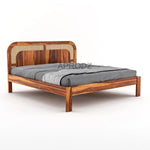 Sheesham Wood Bed with Cane Headboard | Solid Wood King & Queen Size 