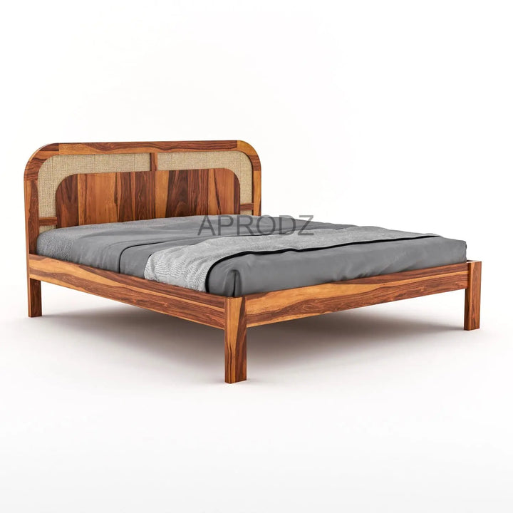 Translation missing: en.Sheesham Wood Bed with Cane Headboard | Solid Wood King &amp; Queen Size 